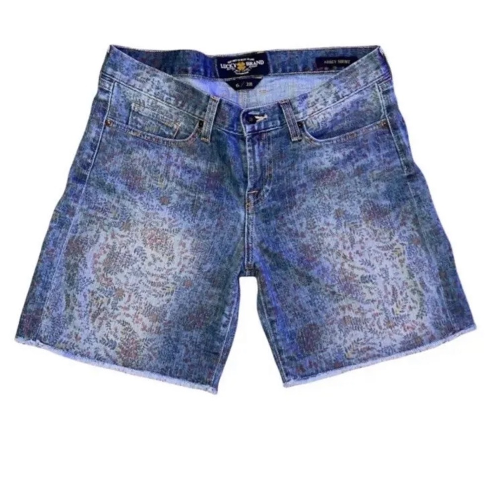 Lucky Brand Abbey Jean Shorts Floral Pattern Denim frayed Hem Womens 6x28